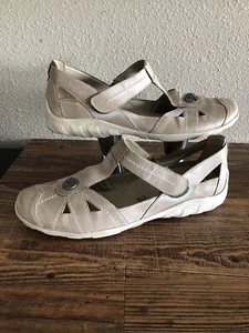 Remonte Shoes Women’s EU 41 T Strap Cut Out Flats Taupe Leather Hook Loop US 9.5 - Picture 1 of 17