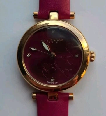 Women's AKRIBOS XXIV Diamond Dial, Gold Tone Watch.  Leather Band. - Image 1 of 4