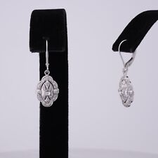 14K White Gold Affinity Art Deco Victorian Inspired Natural Diamond Earrings