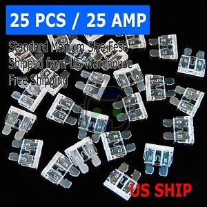 25 Pack 25 Amp ATC ATO Blade Fuse Kit Auto Car Boat Marine Truck Motorcycle 25A