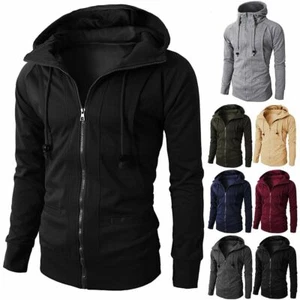 Men's Slim Hoodie Warm Hooded Sweatshirt Coat Zip Up Outwear Sweater Jacket - Picture 1 of 24