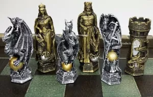 King Arthur Knights W/ Dragon Fantasy Medieval Times Chess Men Set - NO Board - Picture 1 of 7