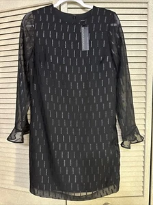 Banana Republic Womens dress long sheer sleeves metallic highlight Sz 4 NWT - Picture 1 of 8