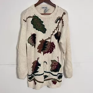 Vintage 90s Cabin Creek Womens Tunic Sweater Size M Beige Leafy Ramie - Picture 1 of 6