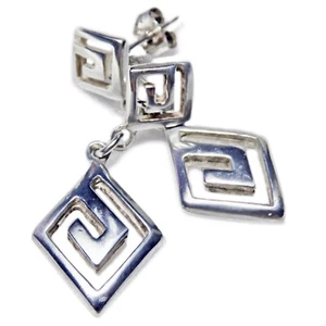 Pendientes colgantes de plata de ley con llave griega meandro - Imagen 1 de 15