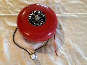 ALARM BELL 12V DC Weatherproof 6" Bell 95dB / 50mA Metal w Wires & Button - Picture 1 of 5