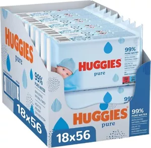 Huggies Pure Baby Wipes 18 Packs 1008 Wipes Total 99 Percent Pure Water Wipes - Picture 1 of 7