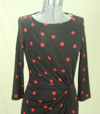 Vestido justo Catherine Malandrino franzido tamanho pequeno preto vermelho bolinhas - Imagem 1 de 4