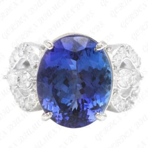 8.50ct Oval Cut Natural Sapphire & Diamond Engagement Ring 18K White Gold Plated - Picture 1 of 16