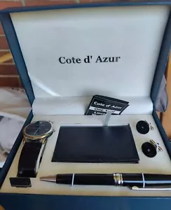 Cote d' Azur Quartz Watch/Card Or Money Holder/Pen/ Cuff Links Set - NEW - Picture 1 of 9