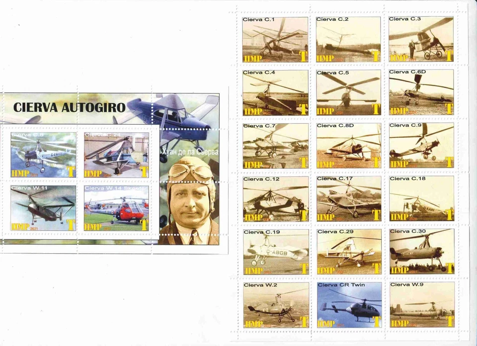 Stamp sheet+block Cierva Autogiro 2021 Transnistria issue - Image 1 of 1