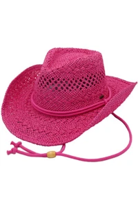 C.C Women's Solid Color Cowboy Hat with Adjustable Chin Strap Sun Hat - Picture 1 of 12