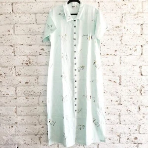 Maxi abito vintage Kiko lino verde donna stampato arte comfort viaggio vacanze taglia M - Foto 1 di 15