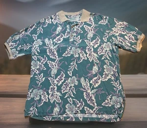 COOKE STREET Honolulu Aloha Hawaiian Tropical Collared Polo Shirt Large Made USA - Picture 1 of 10