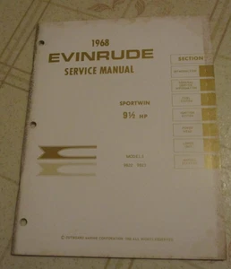 1968 Evinrude 9 1/2 HP sportwin 9822 9823 Service Manual - Foto 1 di 3