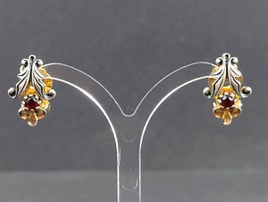 Pendientes tradicionales de lujo, granate bohemio sobre plata, chapados en oro - Imagen 1 de 6