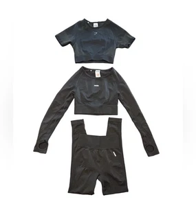 Gymshark 3er Set schwarz Trainingsset mit Rückenausschnitt Mix and Match klein - Bild 1 von 7