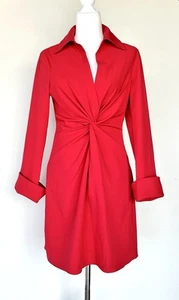 Cinq à Sept Red Twist Front Collered Dress Retails $365 NWT With Stretch - Picture 1 of 6