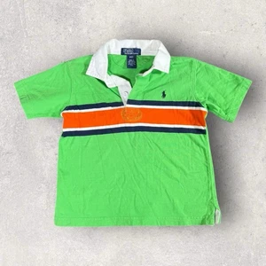Vintage Polo Ralph Lauren Kid Rugby Shirt Toddler Size 3T Striped Green Orange - Picture 1 of 8