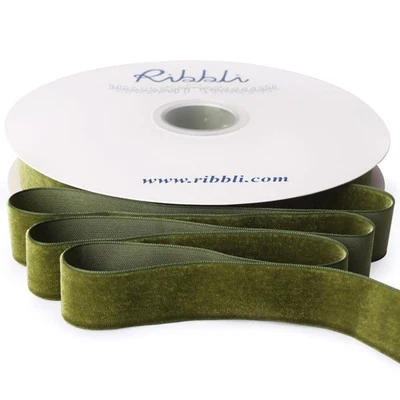Moss Green Velvet Ribbon 1 Inch Continuous 25 Yard Spool, Christmas Gift Wrap - Image 1 of 4
