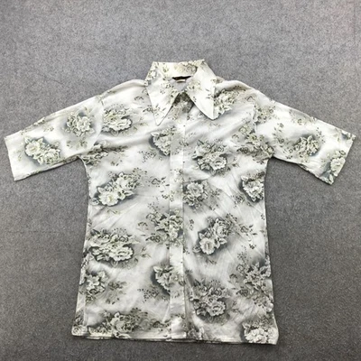 Vintage Michael Low Shirt Mens Large Gray Floral Disco Satin Point Collar 70s - Image 1 of 4
