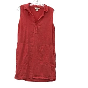 C&C California 100% Linen Collared Sleeveless Pocket Dress Size 8 Coral Pink - Picture 1 of 4