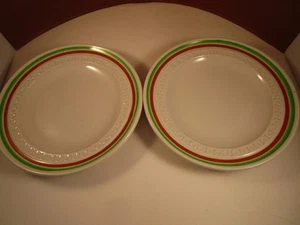 Vintage Shenango China Restaurant Ware Set di 2 piatti da insalata a righe di ruggine verde C - Foto 1 di 6