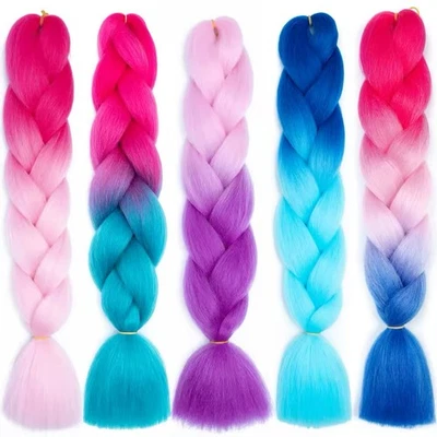 24" Jumbo Braiding Hair Extensions Box Braids Afro Twist Ombre Hot Pink Blue - Image 1 of 4