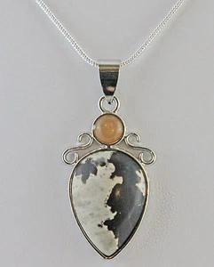 Picture Jasper and Orange Carnelian Necklace Silver Alloy 18 Inch SP Snake Chain - Picture 1 of 2