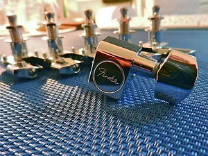. 6 Fender Logo Stratocaster / Telecaster TUNERS TUNING PEGS Guitar Chrome - Picture 1 of 6