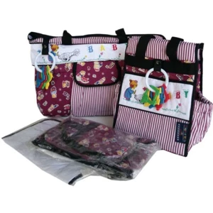 Vintage EK 7-piece Embroidered Baby Bottle Diaper Bag Set with Rattles, Burgundy - Picture 1 of 11