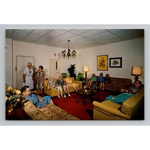 Vintage 60-70's Postcard Masonic Home Burlington NJ People interior living room - Picture 1 of 2