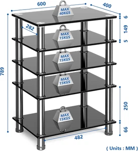 Hifi Racks and Stands Audio Rack Cabinet AV Shelf TV Table Stand 5 Tiers Temper - Picture 1 of 12