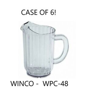 NEW - CASE OF 6! Pitcher Winco WPC-48 (48-Ounce) Clear Polycarbonate Pitcher HS