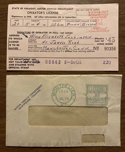Vintage 1943 Vermont Motor Vehicle Operator’s License w/ Envelope P6a - Imagen 1 de 19
