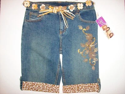 The Cheetah Girls Jean Shorts Girls Sz 16 Denim Bling Belt Zipper Pockets New - Image 1 of 2