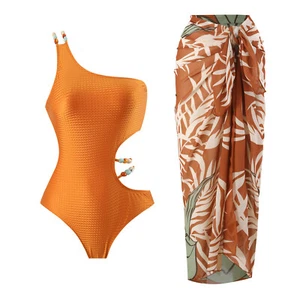 Women's One Piece Swimsuit with Beach Cover Up Skirt Spaghetti Strap Bikini Set - Picture 1 of 63