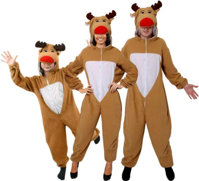 REINDEER COSTUME ADULT CHILDS CHRISTMAS FANCY DRESS FAMILY OUTFIT RUDOLPH SUIT - image 1 of 4