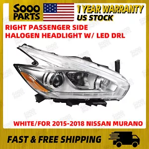 Right Passenger Side Halogen Headlight w/ LED DRL For 2015-2018 Nissan Murano - Picture 1 of 8