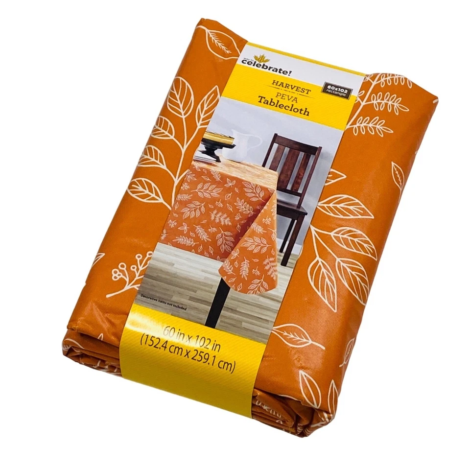 Way to Celebrate! Harvest Fall Linework Leaves PEVA Vinyl Tablecloth 60"x102" - Image 1 of 1