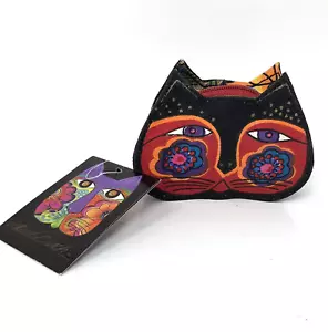 NWT Laurel Burch COIN PURSE FELINE CAT FACE ZIP UP Wallet Black Red New with Tag - Picture 1 of 15