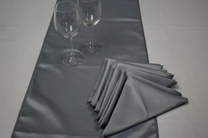 Table Runner & Silver Napkins 37cm x 37cm pack of 6 (Polyester) L - Picture 1 of 1