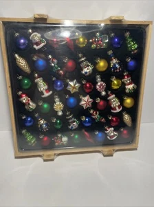 48 Piece Miniature Blown Glass Hand Painted Christmas Ornament w/Wood Crate-CUTE - Picture 1 of 16