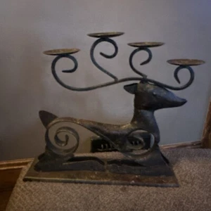 Handmade Iron Deer  4 Candle Holder Industrial Farmhouse 16”x 14” - Picture 1 of 9