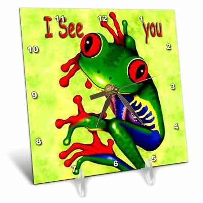 3dRose LLC Frog I See You Desk Clock, 6 by 6-Inch - Image 1 of 2
