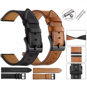 20mm 22mm Leather Watch Band Men Watch Strap Wristband Quick Release Bracelet - Picture 1 of 7