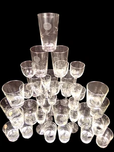 Vtg Bar Set Sasaki Crystal Cut Glass Rose Wine Liquor Highball Shot Stem Japan - Picture 1 of 9