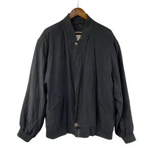 Black Silk Bomber Jacket Men’s XL Italy Poeta Moda Full Zip - Picture 1 of 7