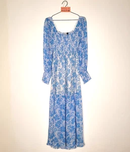 Rixo Silk Dress 10 S Bue White Floral Shirred Yas Maxi Dress Shirred Milkmaid - Picture 1 of 11