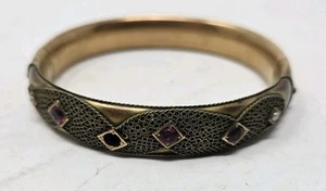Brazalete Brazalete Austin & Stone Tono Dorado Grabado Bisagras Piedra Rosa Vintage LEER - Imagen 1 de 22